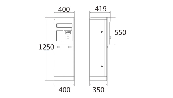 C型出票/出卡簧色出口控制機尺寸圖