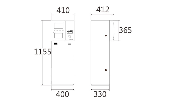 F型黃色出入口控制機尺寸圖