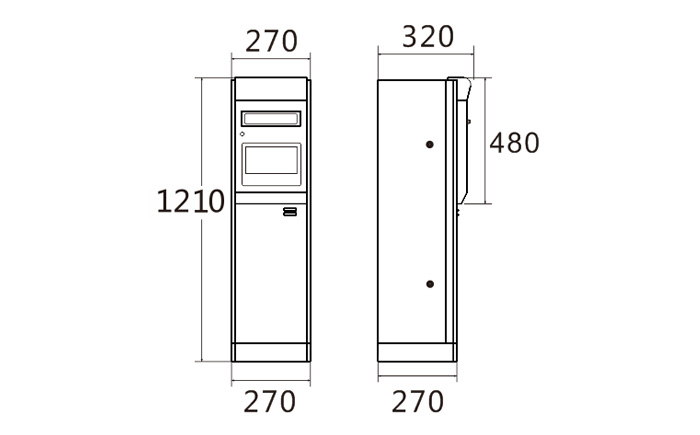 A型出入口控制機(jī)(月卡)尺寸圖
